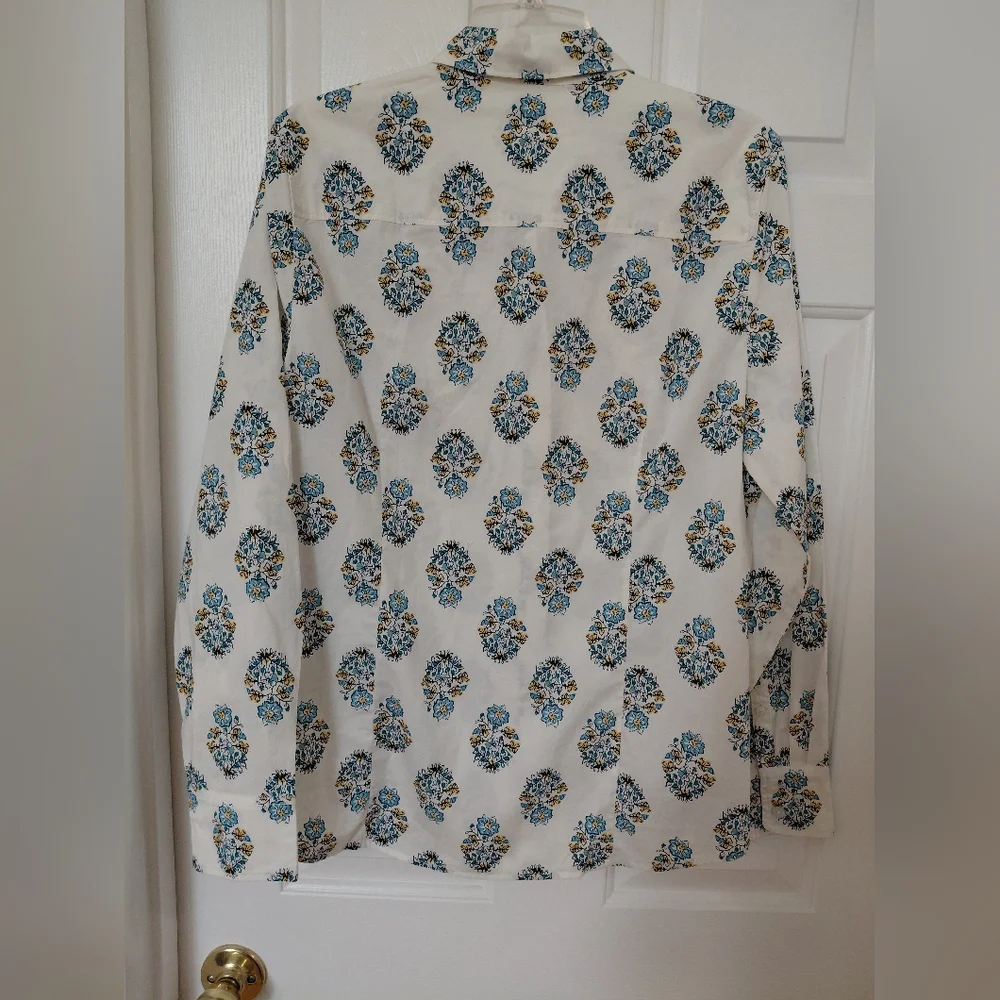 J. Crew White Button-Down with Blue and Yellow Floral Medallions - Picture 5 of 7